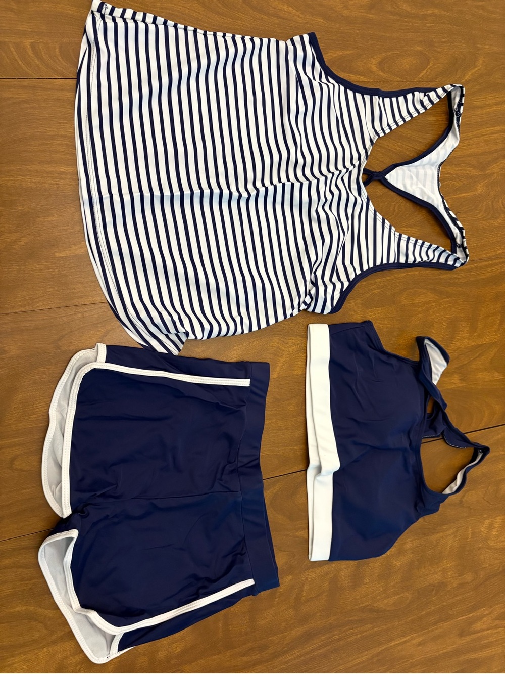 Navy & White Striped Tankini Set with Navy Shorts